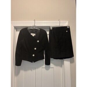 Vintage Black Genuine Leather 2pc  Jacket Small & Skirt Size 4 Set Rock Grunge